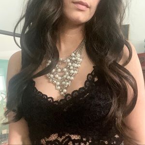 Silver & Pearl Multi Tier Beaded Statement Necklace